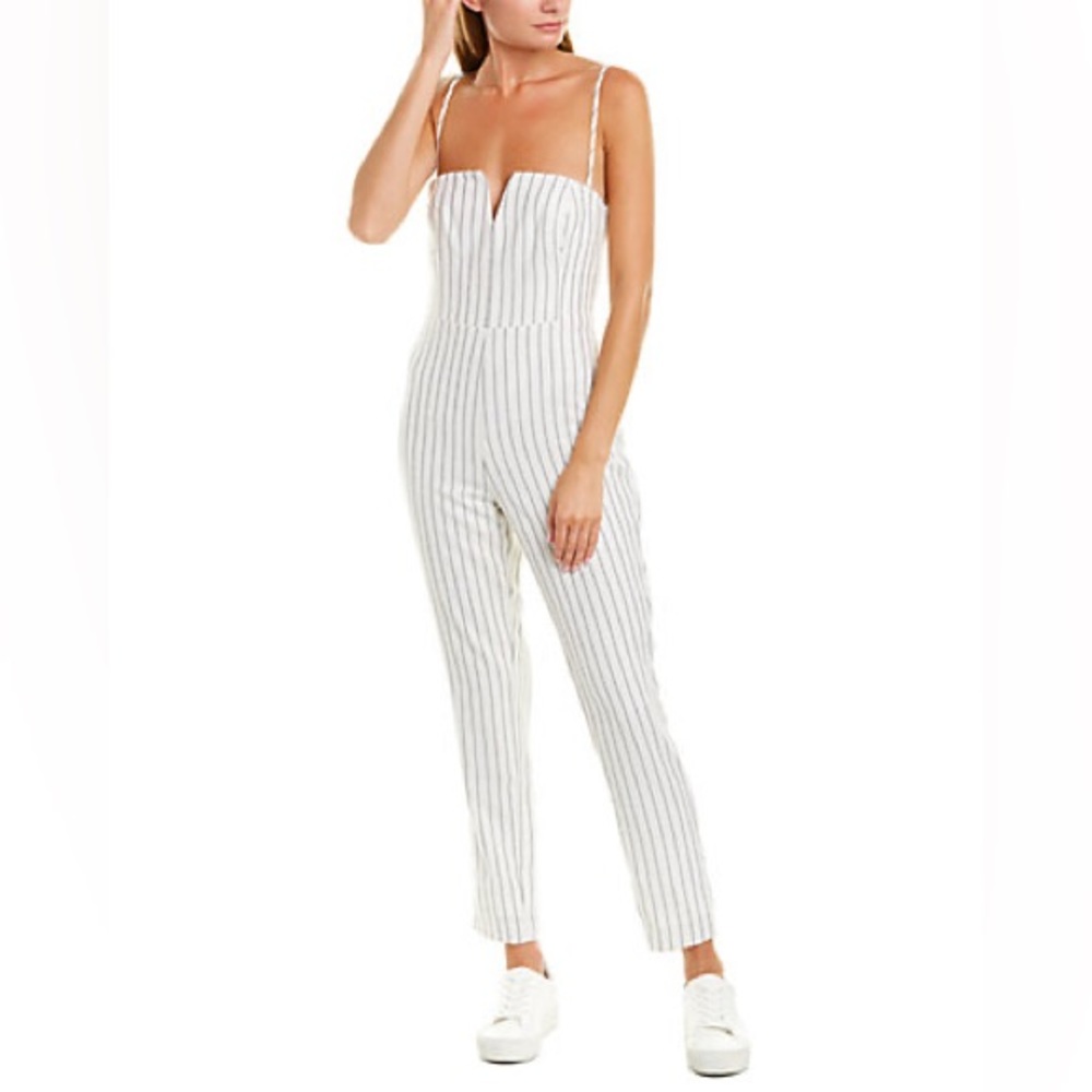 NBD Blue and White Pinstripe Jumpsuit